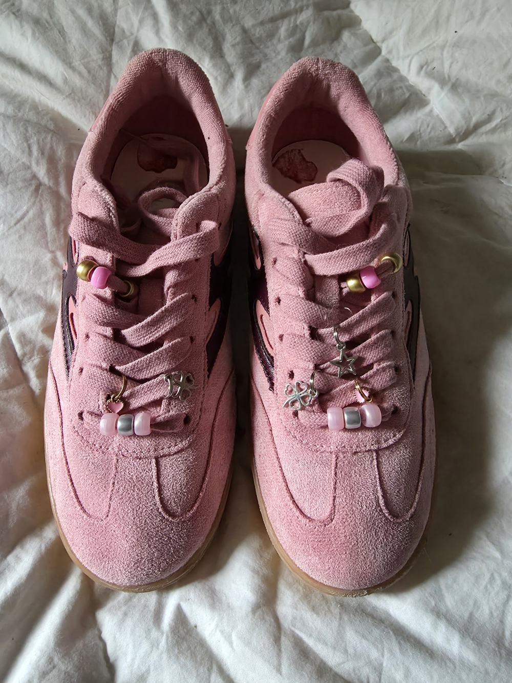 Madden Girl Pink Suede Beaded Charm Sneakers